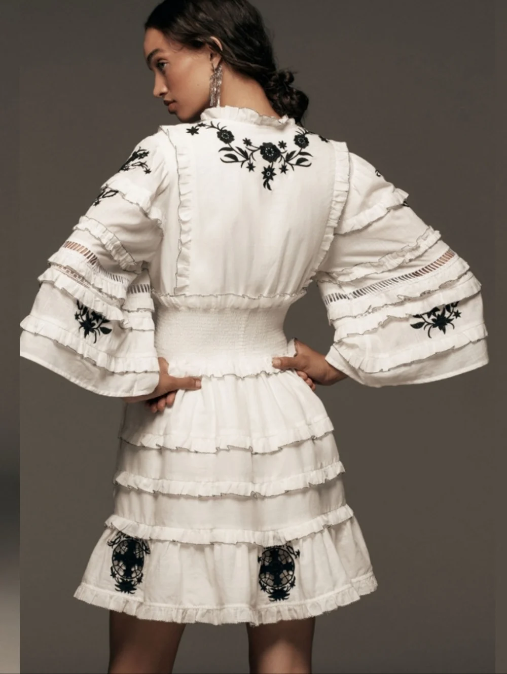Anthropologie Mini Dress Embroidered Ruffled Vacay Preppy Boho - Picture 3 of 9